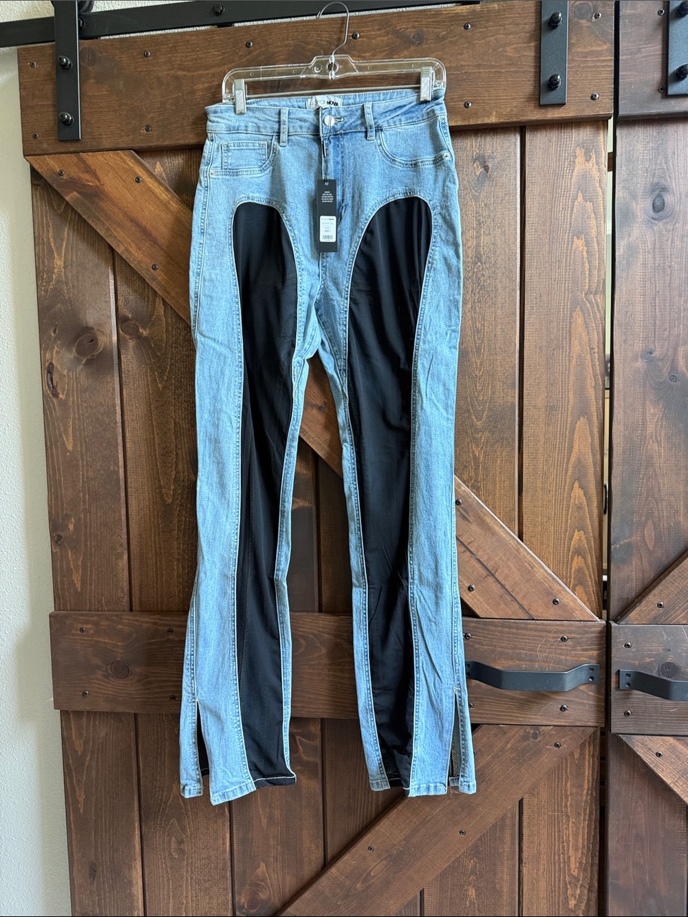 Fashion Nova Light Blue Denim Jeans with Black Panels